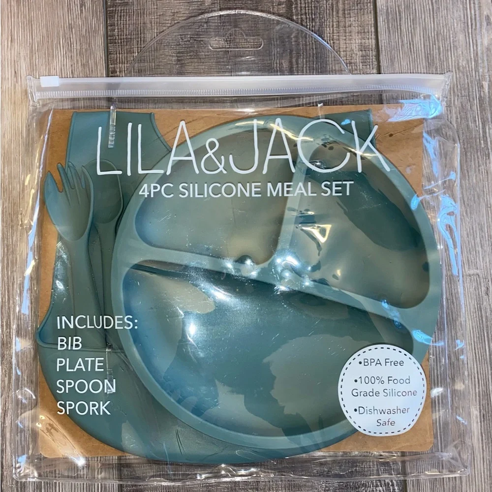 Lila & Jack's Baby Set BPA Free Food Grade Silicone Spork Spoon Bib Plate
